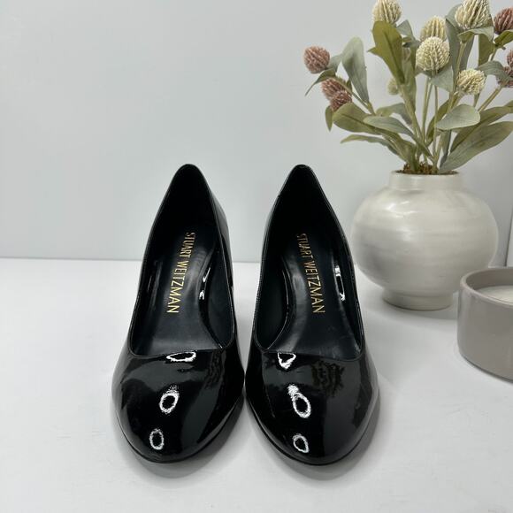 Stuart Weitzman Vida Patent Chunky Block Heel Pumps Black SG204 Women 9.5B NWOB - Picture 2 of 11